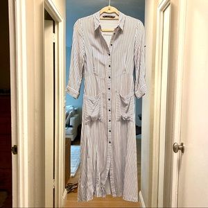 Zara Pin Striped Midi Maxi Shirtdress or Swim Coverup